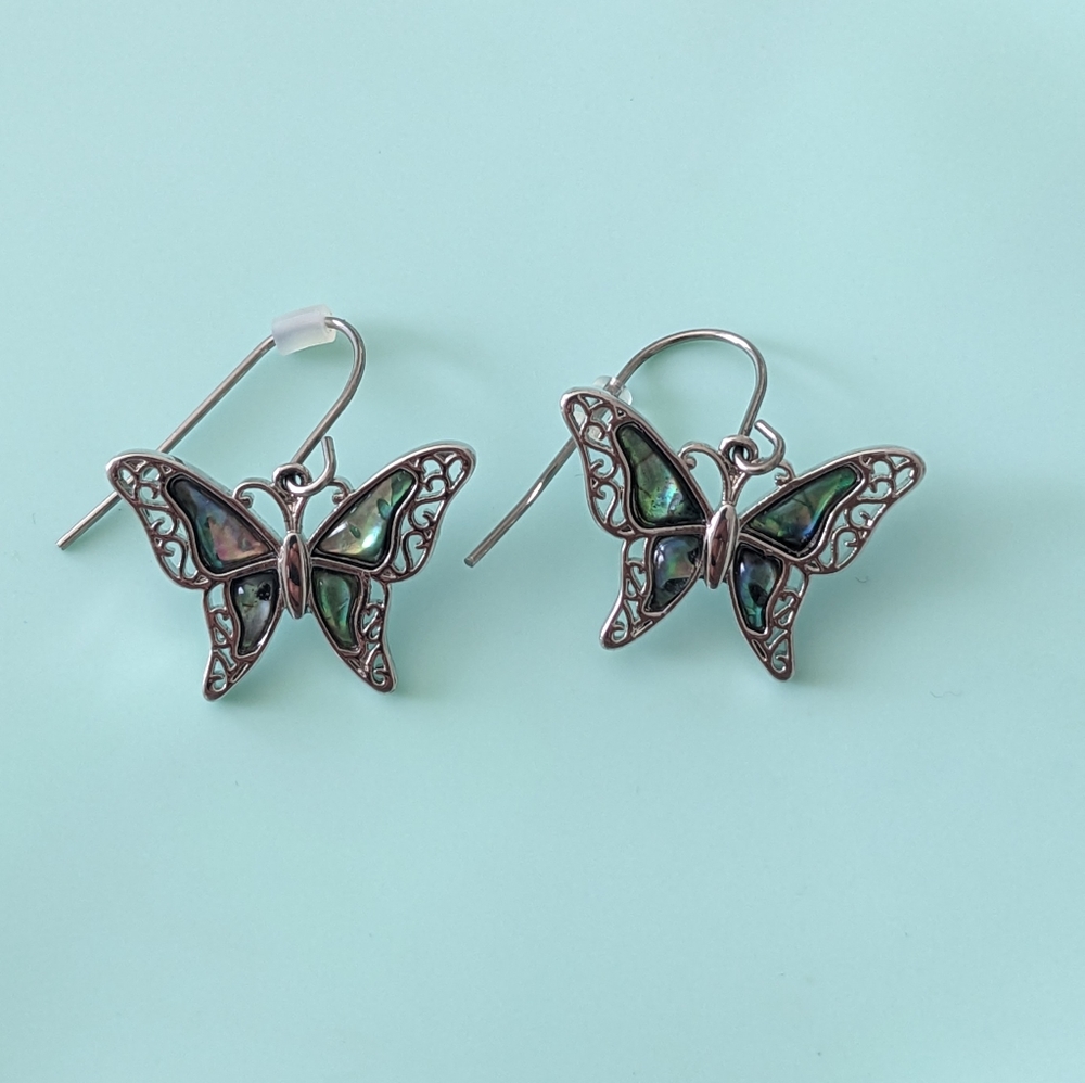 Abalone Butterfly Dangle Earrings. Hypoallergenic… - image 1